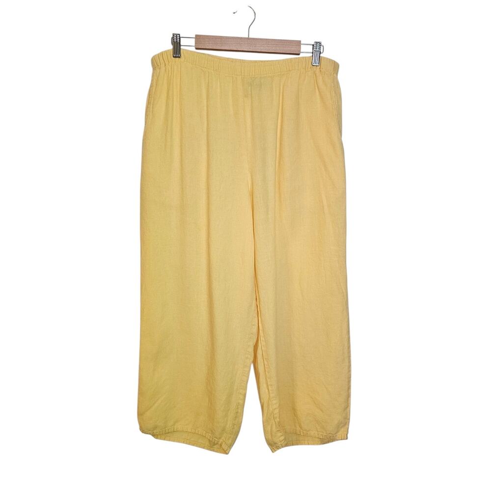 Flax Linen Wide Leg Cropped Butter Yellow Lagenlook Boho Coastal Grandma Pants